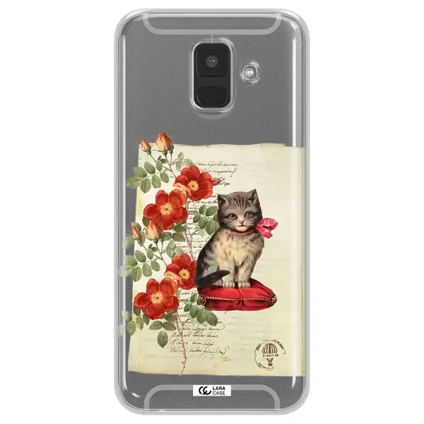 a cat on a pillow with flowers Samsung A6 Clear TPU Case