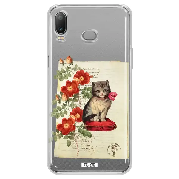a cat on a pillow with flowers Samsung A6S Clear TPU Case