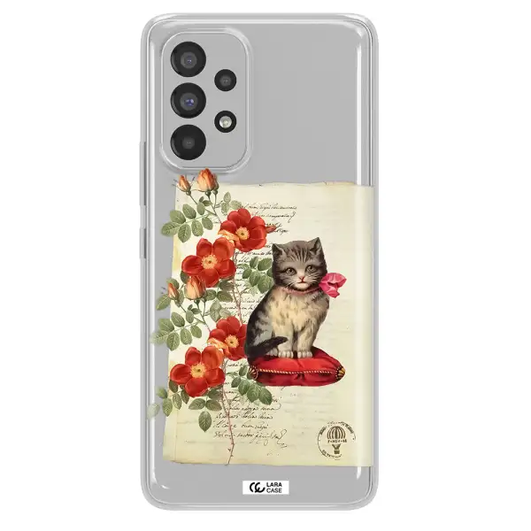 a cat on a pillow with flowers Samsung A73 Clear TPU Case