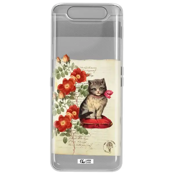 a cat on a pillow with flowers Samsung A80 Clear TPU Case