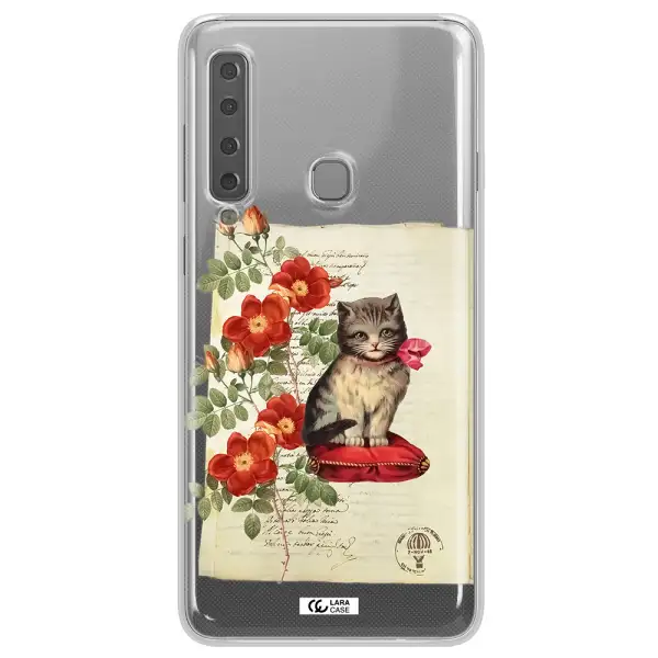 a cat on a pillow with flowers Samsung A9 2018 Clear TPU Case