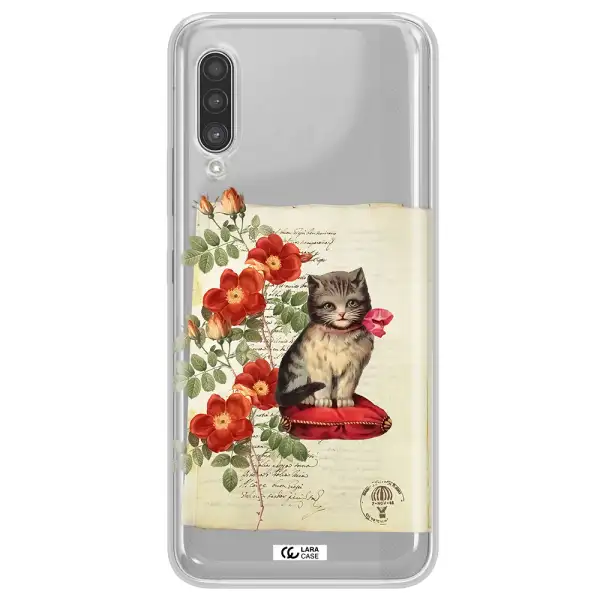 a cat on a pillow with flowers Samsung A90 Clear TPU Case