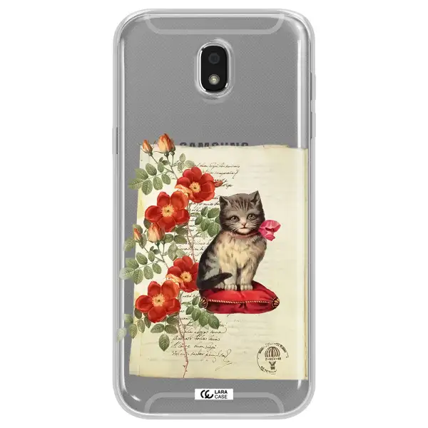 a cat on a pillow with flowers Samsung J5 2017 Clear TPU Case
