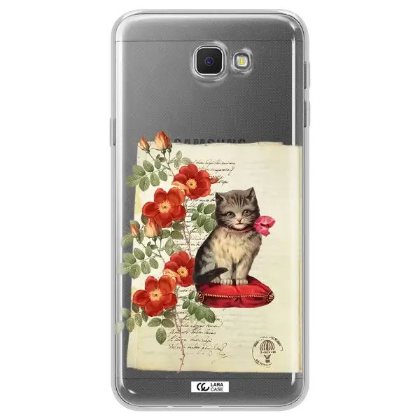 a cat on a pillow with flowers Samsung J5 Prime Clear TPU Case
