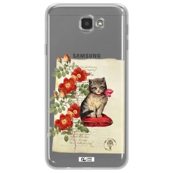 a cat on a pillow with flowers Samsung J7 Prim Clear TPU Case