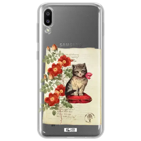 a cat on a pillow with flowers Samsung M10 Clear TPU Case