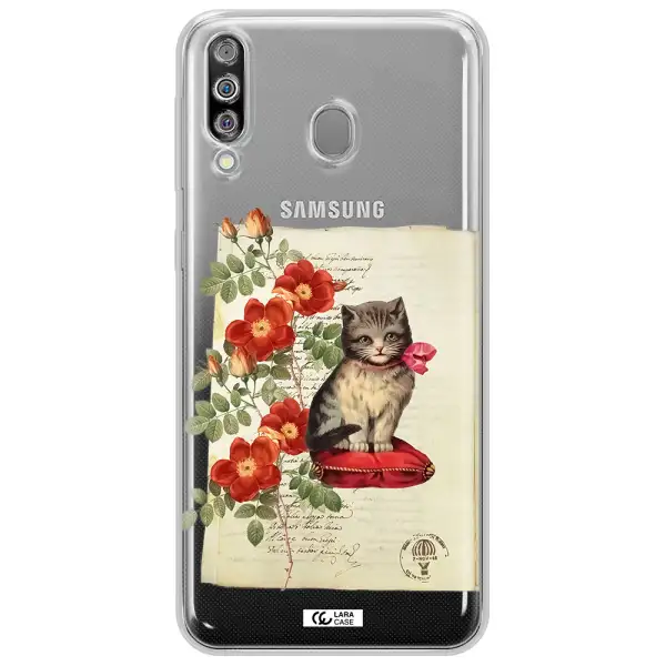 a cat on a pillow with flowers Samsung M30 Clear TPU Case