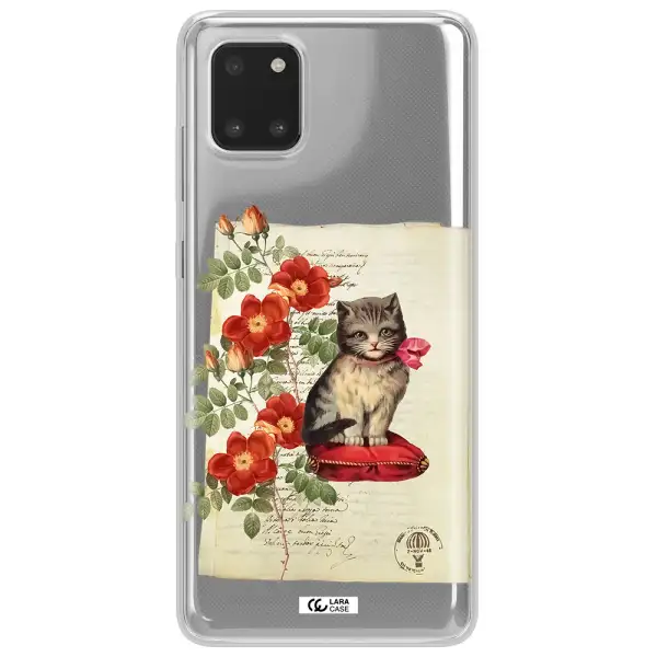 a cat on a pillow with flowers Samsung Note 10 Lite Clear TPU Case