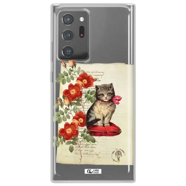 a cat on a pillow with flowers Samsung Note 20 Ultra Clear TPU Case
