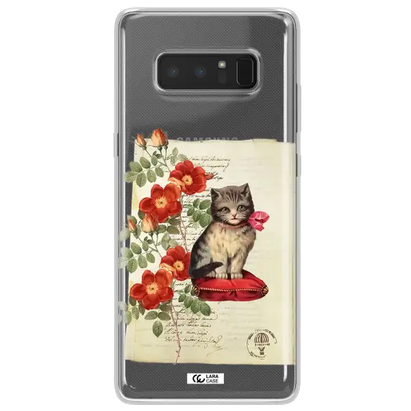 a cat on a pillow with flowers Samsung Note 8 Clear TPU Case