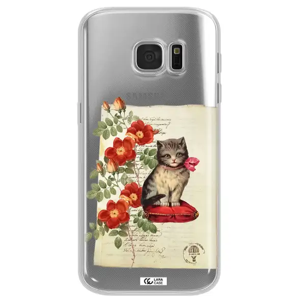 a cat on a pillow with flowers Samsung S 7 Clear TPU Case