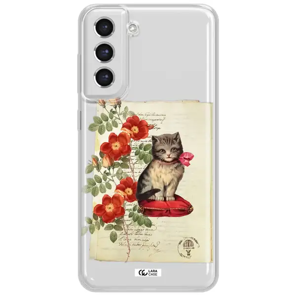 A Cat On A Pillow With Flowers Samsung S21 Fe Clear Tpu Case