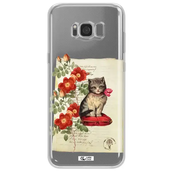 a cat on a pillow with flowers Samsung S8 Plus Clear TPU Case