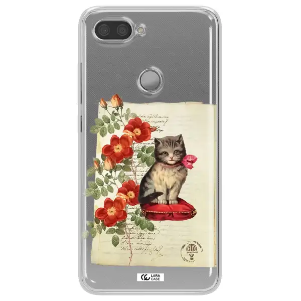 a cat on a pillow with flowers Xiaomi Mi 8 Lite Clear TPU Case