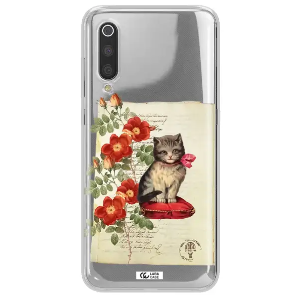 a cat on a pillow with flowers Xiaomi Mi 9 Clear TPU Case