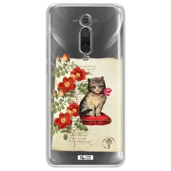 a cat on a pillow with flowers Xiaomi Mi 9T Clear TPU Case