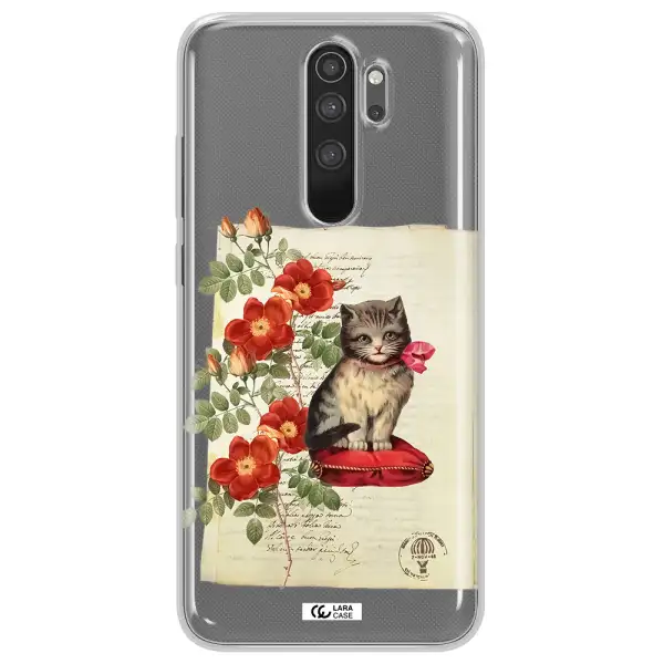 a cat on a pillow with flowers Xiaomi Note 8 Pro Clear TPU Case