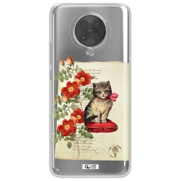 a cat on a pillow with flowers Xiaomi Poco F2 Pro Clear TPU Case