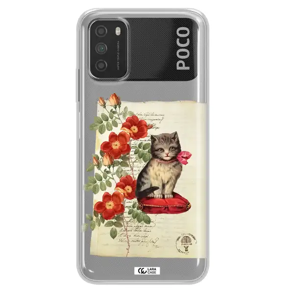a cat on a pillow with flowers Xiaomi Poco M3 Clear TPU Case