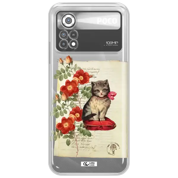 a cat on a pillow with flowers Xiaomi Poco X4 Pro Clear TPU Case