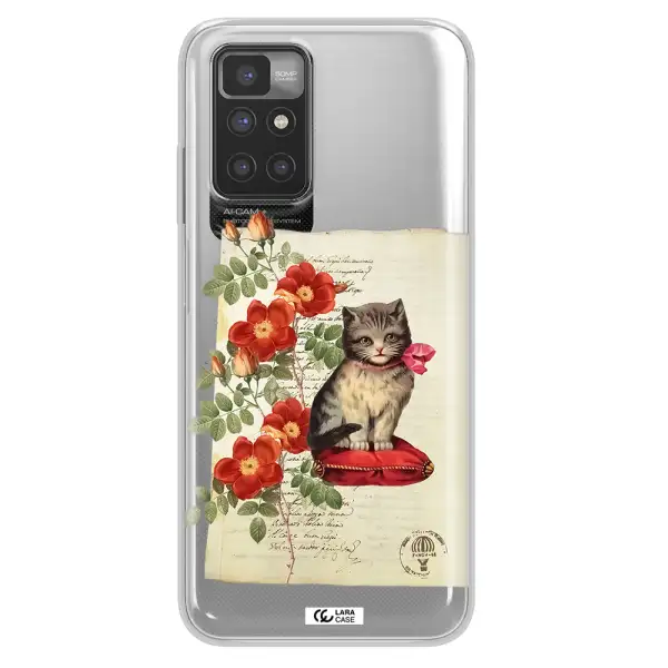 a cat on a pillow with flowers Xiaomi Redmi 10 Clear TPU Case
