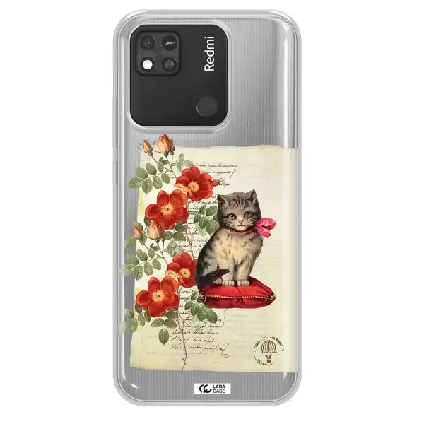 a cat on a pillow with flowers Xiaomi Redmi 10A Clear TPU Case
