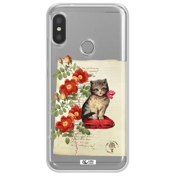 a cat on a pillow with flowers Xiaomi Redmi 6 Pro Clear TPU Case