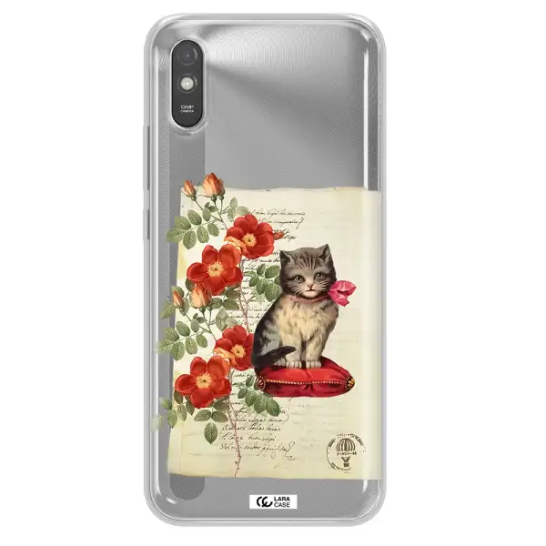 a cat on a pillow with flowers Xiaomi Redmi 9A Clear TPU Case