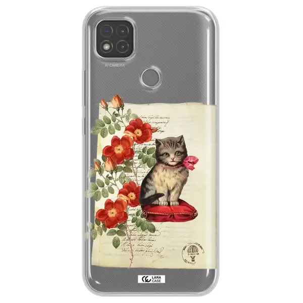a cat on a pillow with flowers Xiaomi Redmi 9C Clear TPU Case