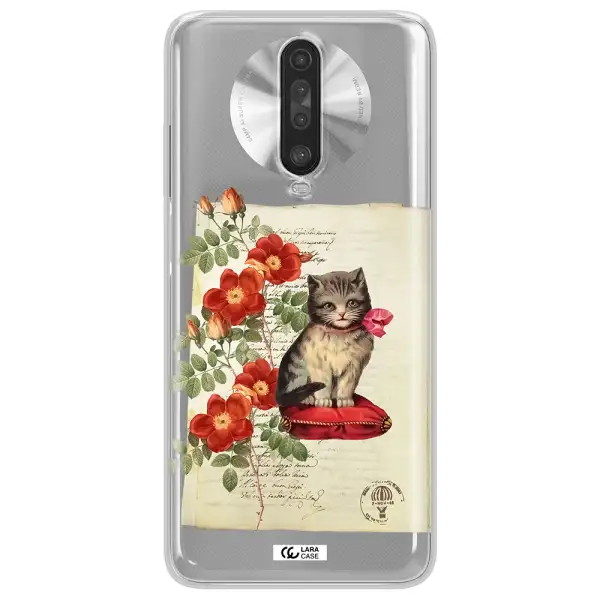 a cat on a pillow with flowers Xiaomi Redmi K30 Clear TPU Case