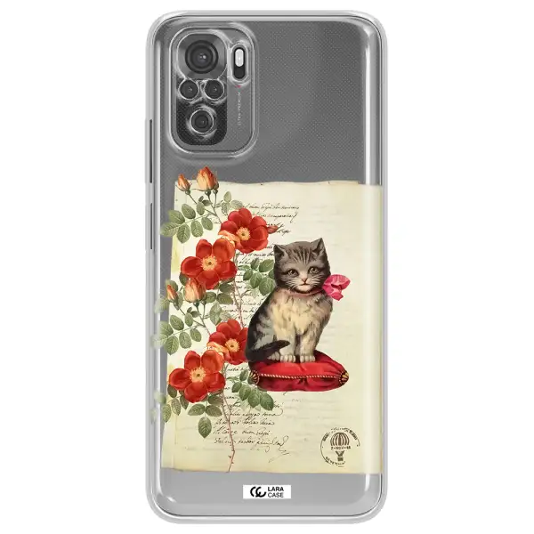 A Cat On A Pillow With Flowers Xiaomi Redmi Note 10S Clear Tpu Case
