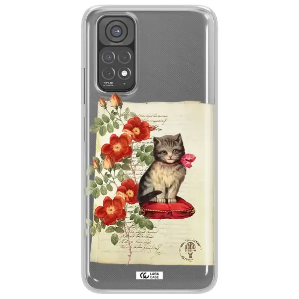 a cat on a pillow with flowers Xiaomi Redmi Note 11 Clear TPU Case