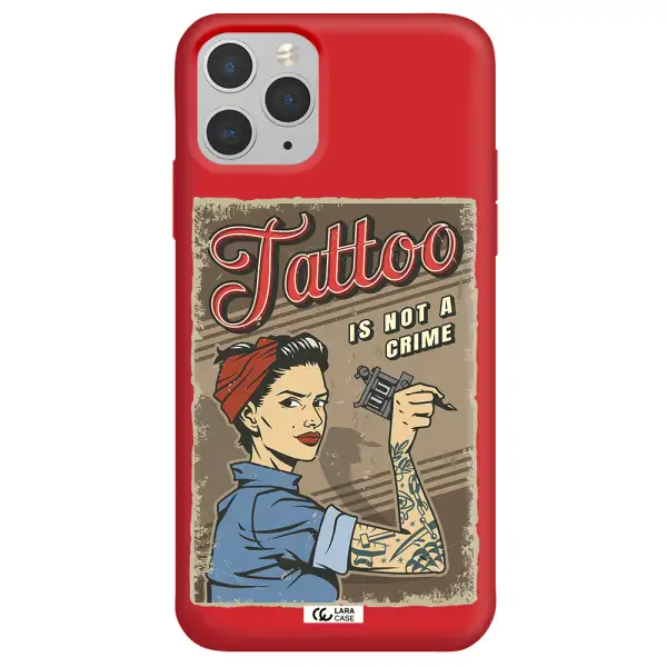 a woman with tattoo on her arm Apple iPhone 11 pro max Silicone Imperial Red Case