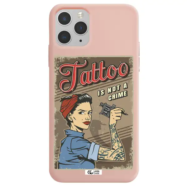 a woman with tattoo on her arm Apple iPhone 11 pro max Silicone pastel pink Case