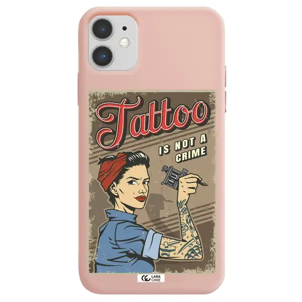 a woman with tattoo on her arm Apple iPhone 11 Silicone pastel pink Case