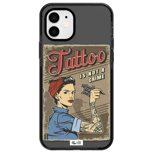 a woman with tattoo on her arm Apple iPhone 12 impact Smoke Black Case