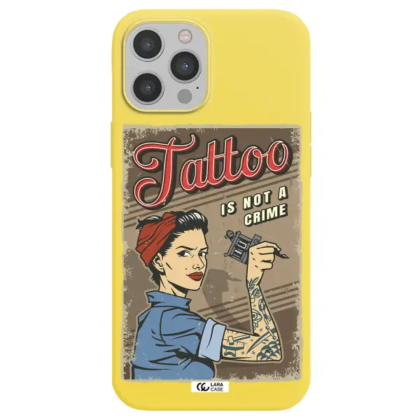 a woman with tattoo on her arm Apple iPhone 12 pro Silicone canary yellow Case