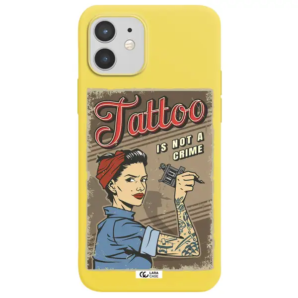 a woman with tattoo on her arm Apple iPhone 12 Silicone canary yellow Case