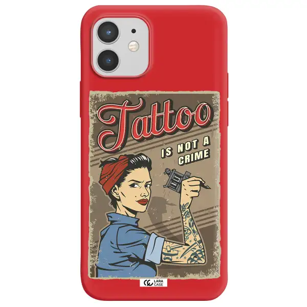 a woman with tattoo on her arm Apple iPhone 12 Silicone Imperial Red Case
