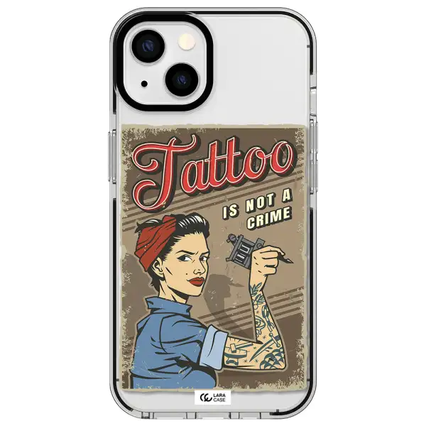 a woman with tattoo on her arm Apple iPhone 13 impact black border Case