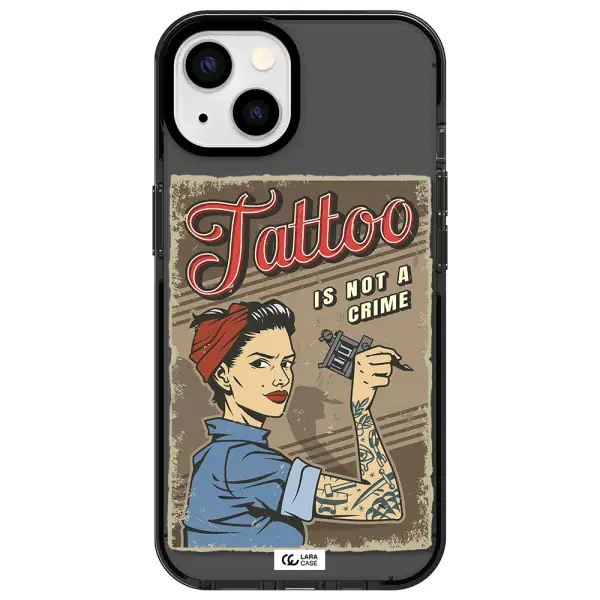 a woman with tattoo on her arm Apple iPhone 13 impact Smoke Black Case