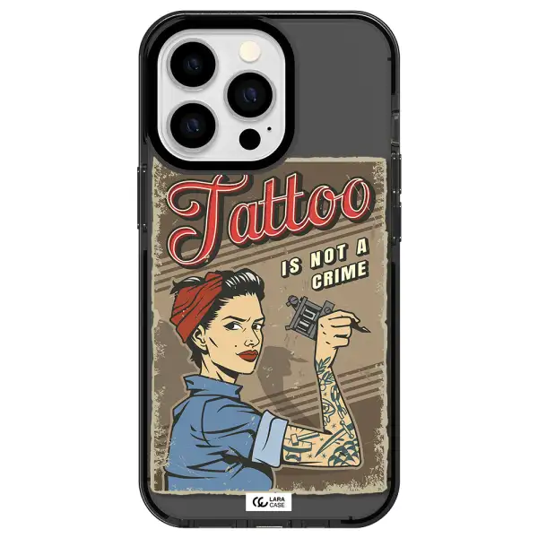 a woman with tattoo on her arm Apple iPhone 13 Pro impact Smoke Black Case