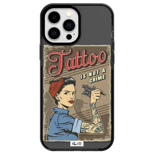 a woman with tattoo on her arm Apple iPhone 13 Pro Max impact Smoke Black Case