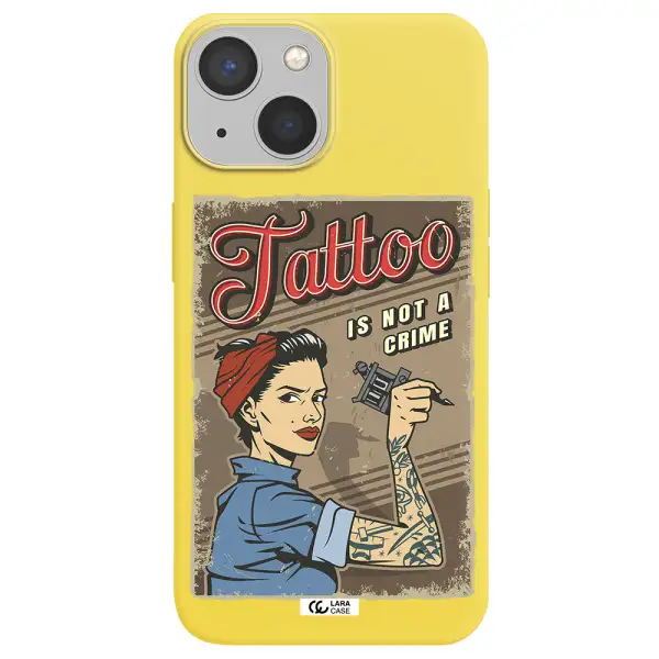 a woman with tattoo on her arm Apple iPhone 13 Silicone canary yellow Case