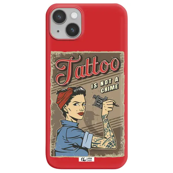 a woman with tattoo on her arm Apple iPhone 14 plus Silicone Imperial Red Case