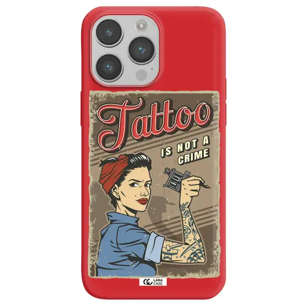 a woman with tattoo on her arm Apple iPhone 14 pro max Silicone Imperial Red Case
