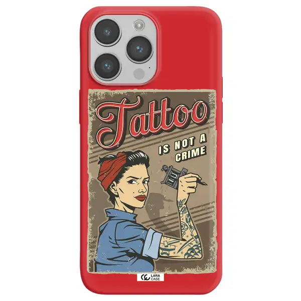 a woman with tattoo on her arm Apple iPhone 14 pro Silicone Imperial Red Case