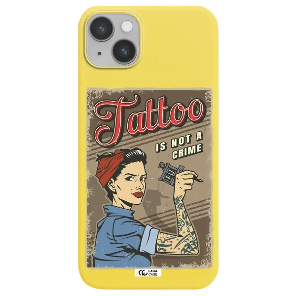 a woman with tattoo on her arm Apple iPhone 14 Silicone canary yellow Case