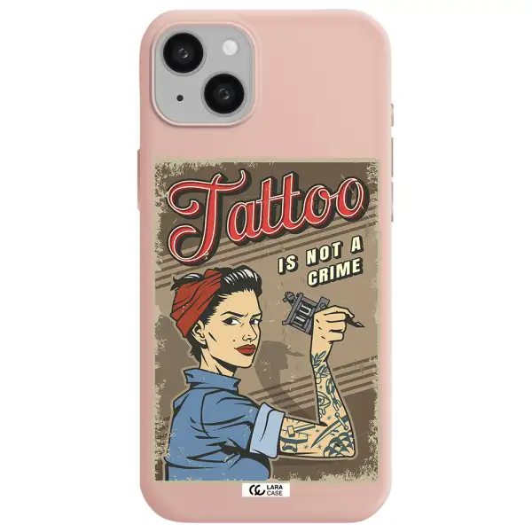 a woman with tattoo on her arm Apple iphone 15 plus Silicone pastel pink Case