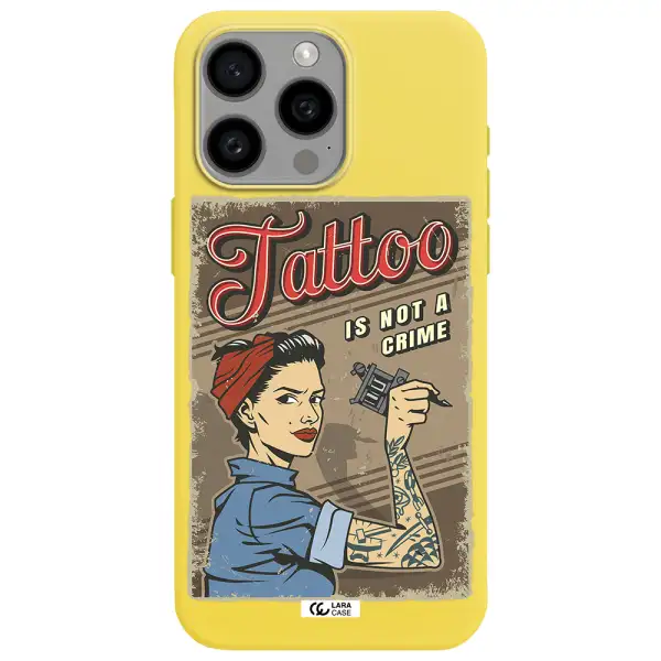 a woman with tattoo on her arm Apple Iphone 15 Pro max Silicone canary yellow Case